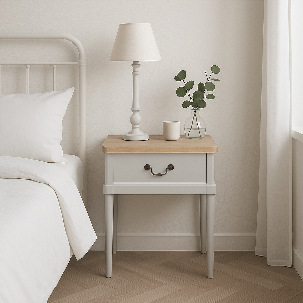 TABLE DE CHEVET LAOS BLANCHE 45X54CM